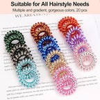 JessLab Spiral Hair Ties, 20 Pcs Traceless Phone Cord Hair Ties No Crease Spiral Bracelet Plastic Coil Ponytail Holders No-Damage Headband Hair Accessory for Girls Women Ladies Gift (Lustrous)
