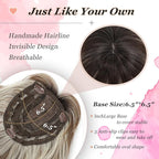 Hair Topper, 360° 3D Hair Toppers for Women with Thinning Crown, 20 Inch Long Wavy Curly Hair Pieces Clip in Bangs (Highlights Light Brown Mix Blonde with Brown Root, 20 inch, French Bangs)