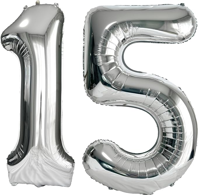 FIROMI 15 Number Balloons Silver Big Foil Mylar 51 Balloon Numbers 40-inch | by Firomi