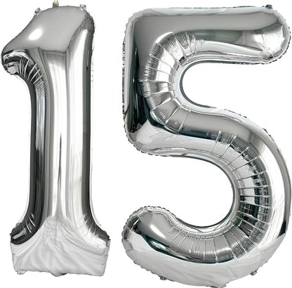 FIROMI 15 Number Balloons Silver Big Foil Mylar 51 Balloon Numbers 40-inch | by Firomi