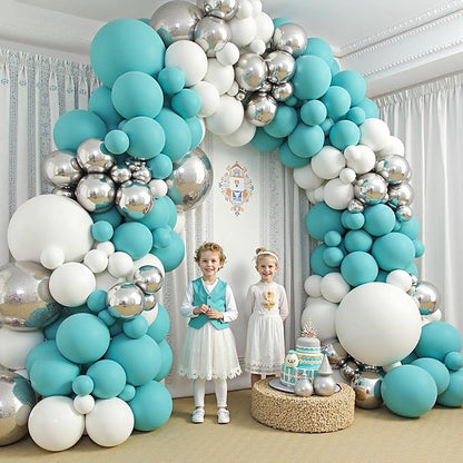 412Pcs Teal Silver White Balloon Garland Arch Kit, 18 12 10 5 Inch Different - Image 5