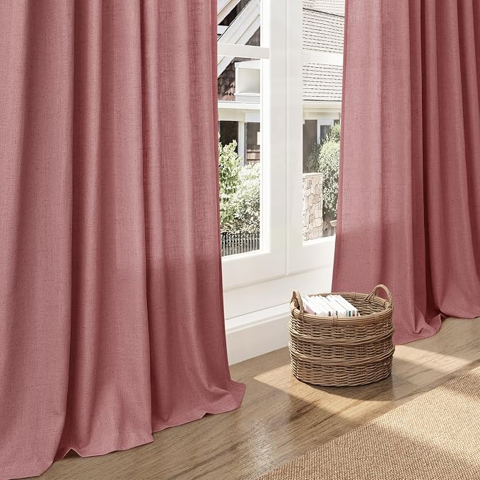 Canyon Rose Linen Curtains 90 Inch Long 2 Panels Set - Image 6