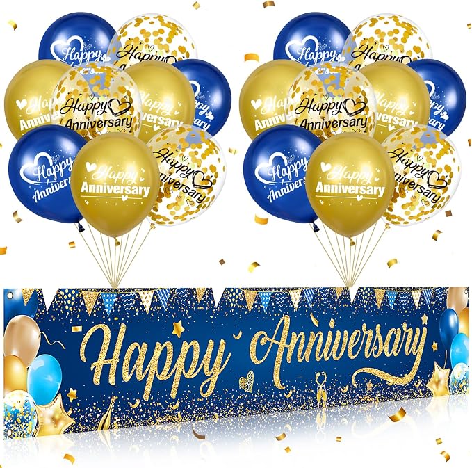Happy Anniversary Banner Decorations Navy Blue Gold Happy Anniversary Yard by Wayyogh