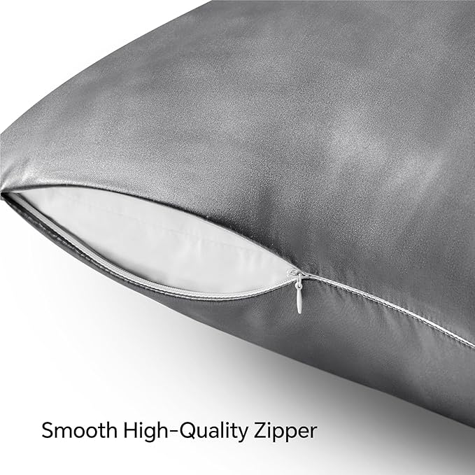 BEDELITE Satin Pillowcase with Zipper, Dark Grey King Size Pillow Cases Set of 2, Super Soft and Cooling Similar to Silk Pillow Cases, Gift for Women Men(20x36 Inches)