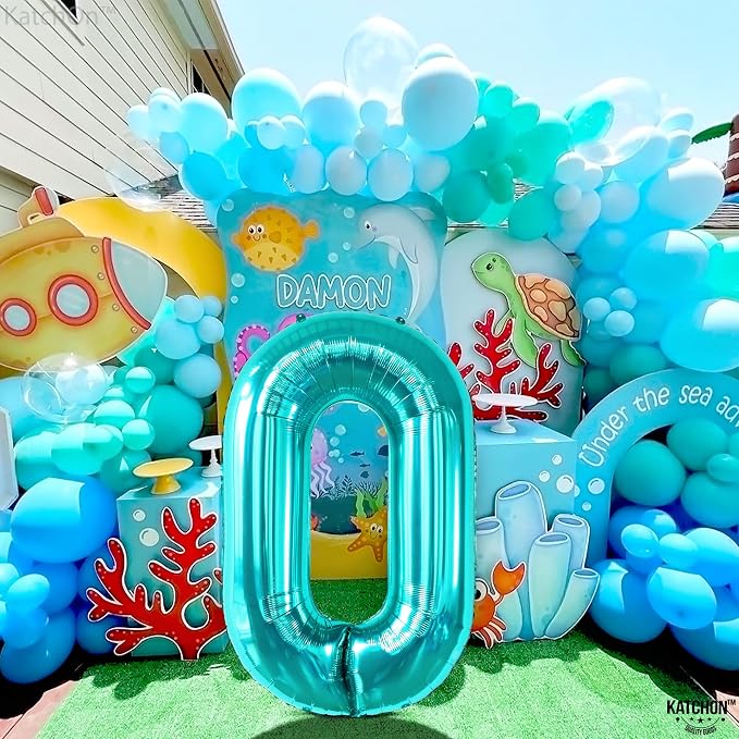 KatchOn Aqua Blue 0 Balloons 40 Inch | Turquoise Balloons, Teal Number 0 Balloon - Image 2