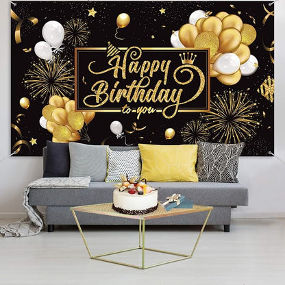 Blulu Happy Birthday Backdrop Banner Sign Poster Large Fabric Glitter Balloon - Image 5