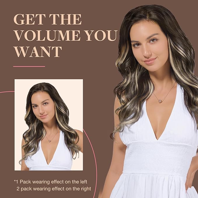GOO GOO Clip in Hair Extensions Real Human Hair, Remy Human Hair Extensions Clip ins for Women, Natural Human Hair, 18inch 150g 9Pcs, 4/18 Balayage Chocolate Brown Highlighted Dirty Blonde