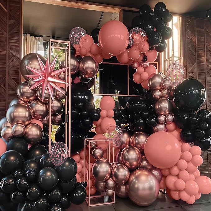 Rose Gold and Black Balloons for Bridal Shower Women Birthday Decorations | - Image 4