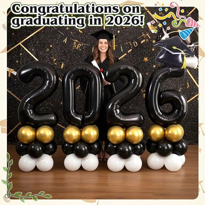 4 Sets 5 ft Graduation 2026 Balloons Column Stand Kit Jumbo Black 2026 Grad Cap - Image 7