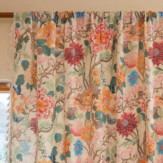Floral Rod Pocket Semi Sheer Bedroom Curtains 84 Inch Length 2 Panels Set | - Image 4