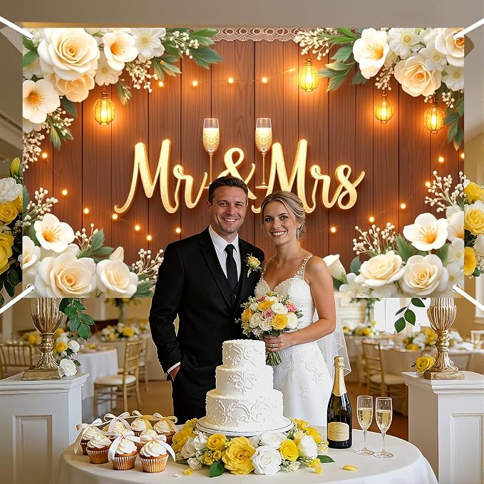 Mr & Mrs Wedding Backdrop Banner Party Decorations Engaged Banner Photo Booth - Image 4