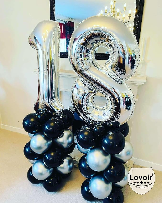 Silver 18 Number Balloons, 40 Inch Giant Number 18 Balloons Foil Mylar Helium - Image 5