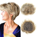 QUEENTAS Blonde Hair Topper for Women with Thinning Hair 6.5"*6"Large Coverage Short Synthetic Pieces with 5 Clips in Wiglets(Ombre Blonde)