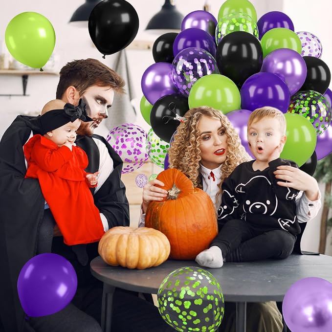 Purple Green Balloons, 12 Inch Halloween Balloons Set, Matte Black Fruit Green - Image 5
