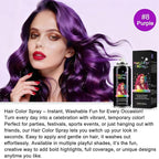 Temporary Hair Color Spray - Instant Washable Hair Dye for Kids & Adults, Non-Toxic & Non-Sticky Formula for Halloween, Cosplay, Parties & Festivals - Lasts All Day, Easy Wash Out -4.22oz (Purple)
