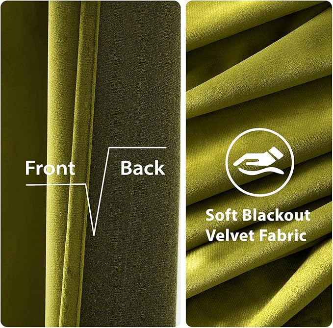 MIULEE Velvet Curtains Light Olive Green 52 x 84 Inch Length Set of 2 | Grommet - Image 3