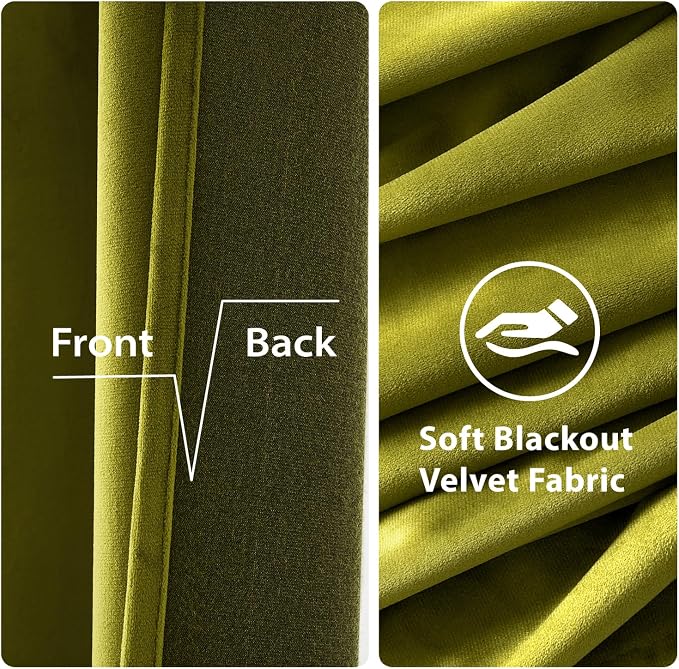 MIULEE Velvet Curtains Light Olive Green 52 x 108 Inch Length Set of 2 | Extra - Image 3