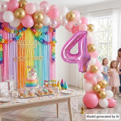 Pink Number 4 Balloon 40 Inch, Shiny Foil Numeral Birthday Party Supplies | - Image 3