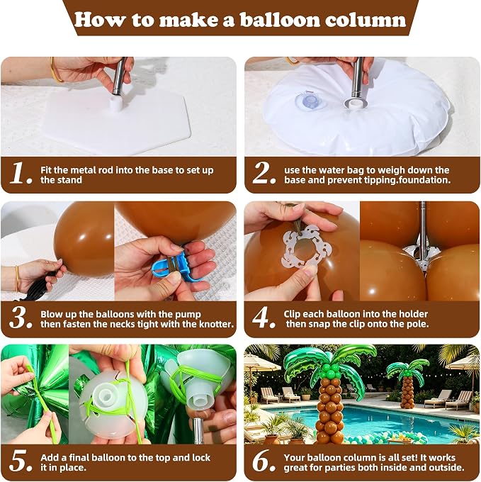 2 Sets Palm Tree Balloon Column Kit, Tropical Green Tan Balloon Tower - Image 6