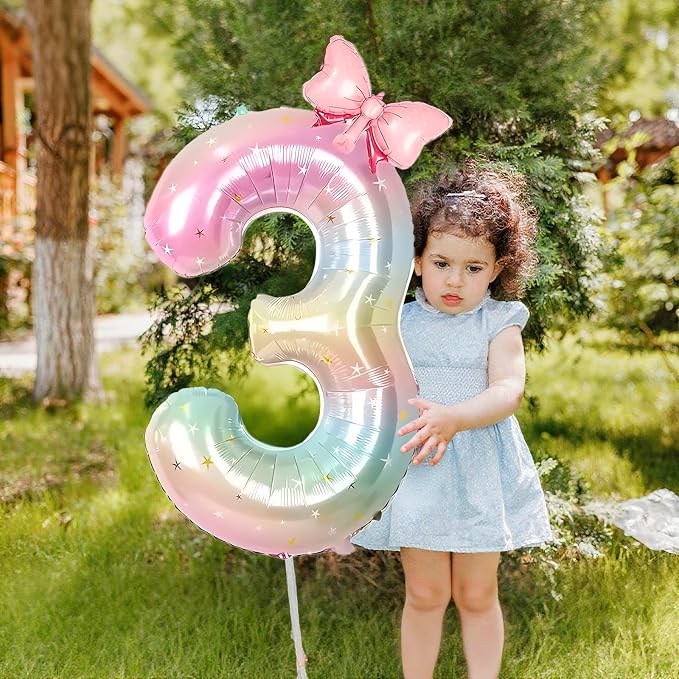 Number 3 40 Inch Rainbow Star Gradient Giant Number Balloon & Mini Bow Balloon - Image 4