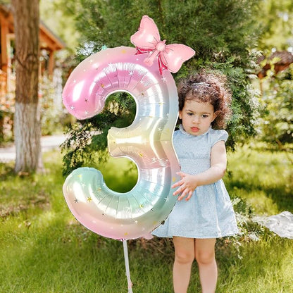 Number 3 40 Inch Rainbow Star Gradient Giant Number Balloon & Mini Bow Balloon - Image 4