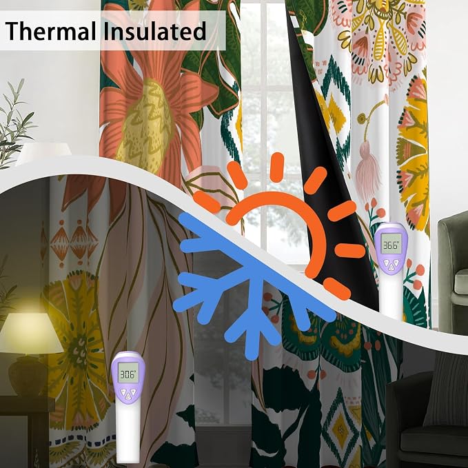 Tyrot White Boho Floral 100% Blackout Curtains - Image 4