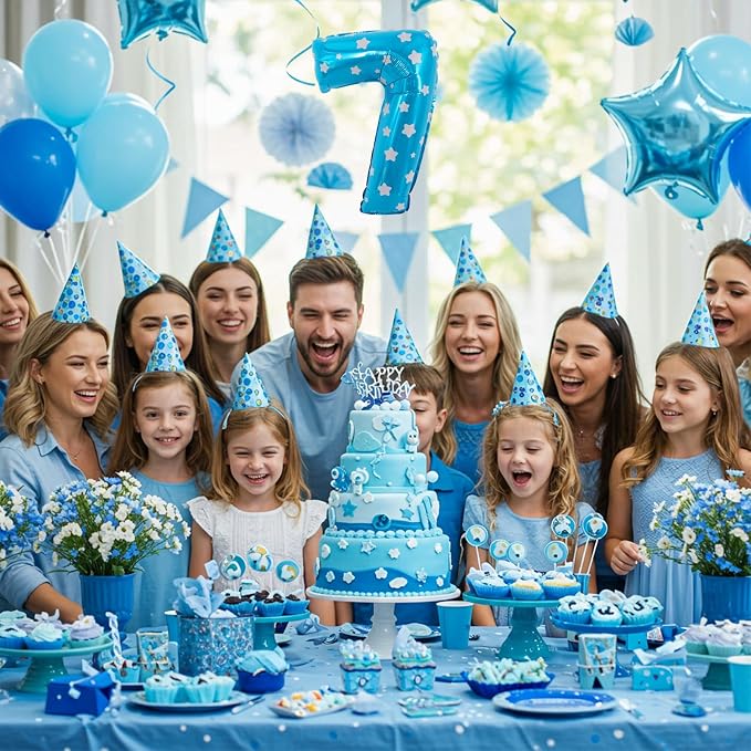 TONIFUL Number Balloon 16Inch 10 Pcs Blue Polka 0-9 Birthday Number Ballons | - Image 5