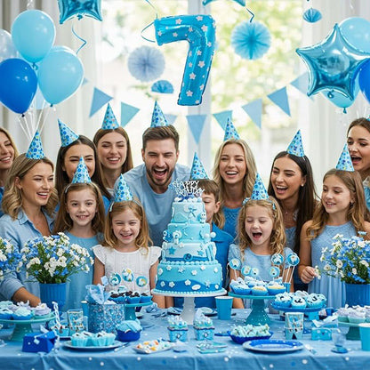 TONIFUL Number Balloon 16Inch 10 Pcs Blue Polka 0-9 Birthday Number Ballons | - Image 5