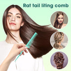 Rat Tail Comb for Women: 2pcs Fine Tooth Parting Tip Carbon Fiber Root Teasing Anti Static Combs （Green, Pink）