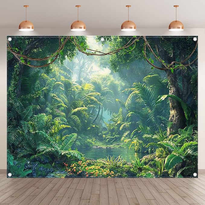 Fabric 8x6ft Jungle Forest Photography Backdrop Rainforest Banner | Tropical - Image 2