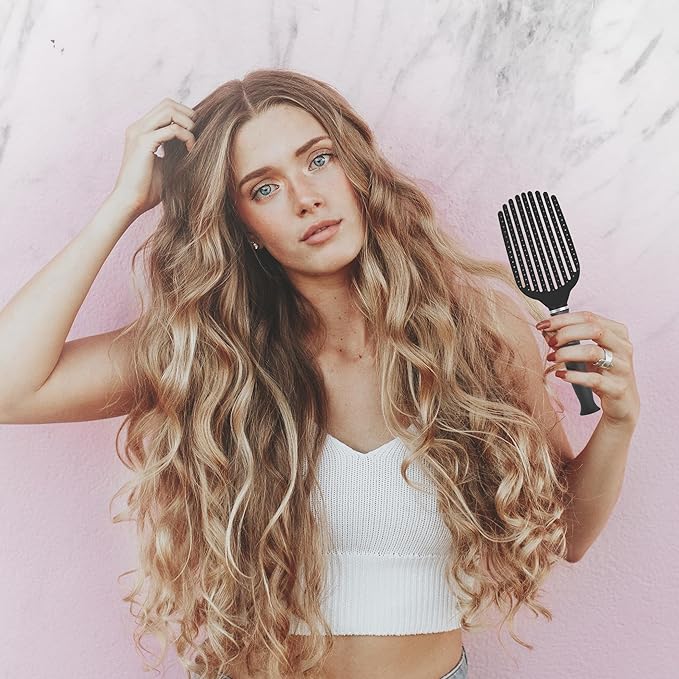 Premium Tangle Buster Brush – Soft Nylon Travel-Friendly Bristles – Long Durable Rubber Handle – Ideal for Wet and Dry Hair & Easy Grooming, Pink Color