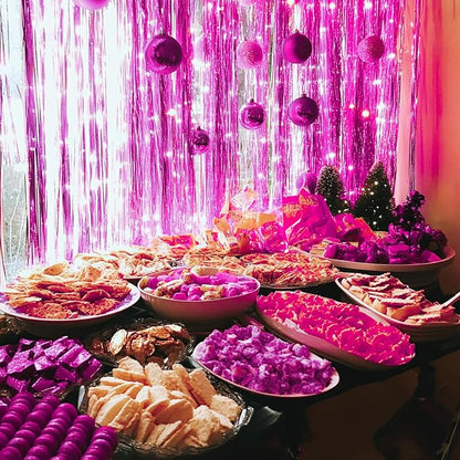 PartyWoo Hot Pink Foil Fringe Curtain Red Rose Tinsel Streamers 3pcs 8.2FT | - Image 3