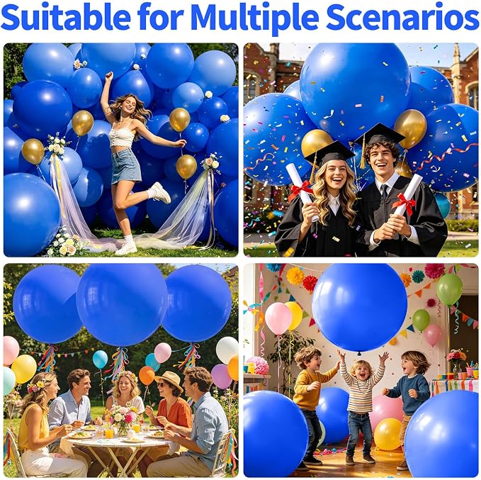5Pcs Blue Big Balloons 36 Inch, Round Large Latex Party Balloons - Image 4