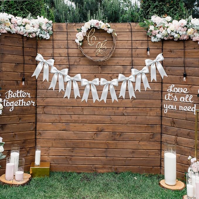 2 Strings of 16PCS White Bow Garlands Banner Decoration, Pre-Strung Satin - Image 4
