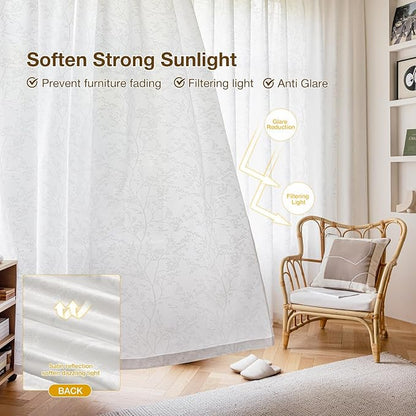 Anmao White Semi Sheer Light Filtering Short Curtains 45 Inches Long 2 Panels - Image 5