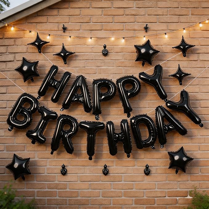 Black Happy Birthday Balloons Banner 16 Inch Mylar Foil Letters, 10 Inch Five & - Image 5
