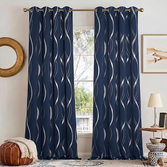 NICETOWN Navy Blue Blackout Curtain Panels 84 inches Long, Window Treatment by NICETOWN