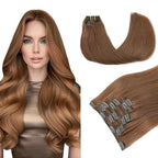 PINKPEARL Clip in Hair Extensions Real Human Hair, Remy Human Hair Extensions Clip ins for Women, Natural Human Hair, 14inch 120g 7Pcs, #33 Auburn(#33-14)