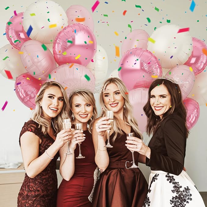 20PCS 18 Inch Round Foil Balloon, Retro Light Pink Cream White Round Shaped - Image 4