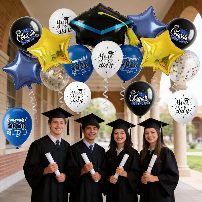 Graduation Balloons for Class of 2026 Decorations Royal Blue Black Gold Silver - Image 2