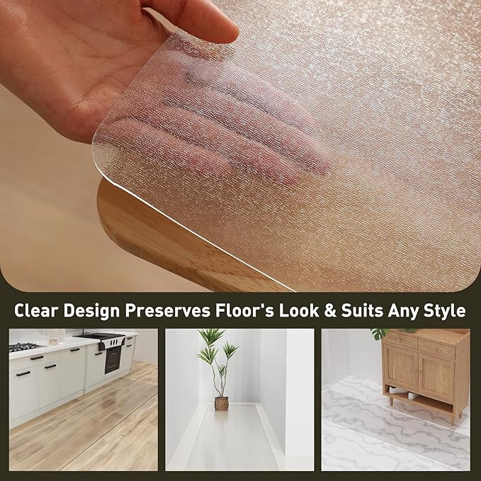 3'x6' Vinyl Runner Rug for Hallway, Clear Waterproof Kitchen Mat for Floor, Non-Slip Plastic Floor Mat for Entryway, Easy Clean Durable Area Mat for Bedroom, Laundry Room
