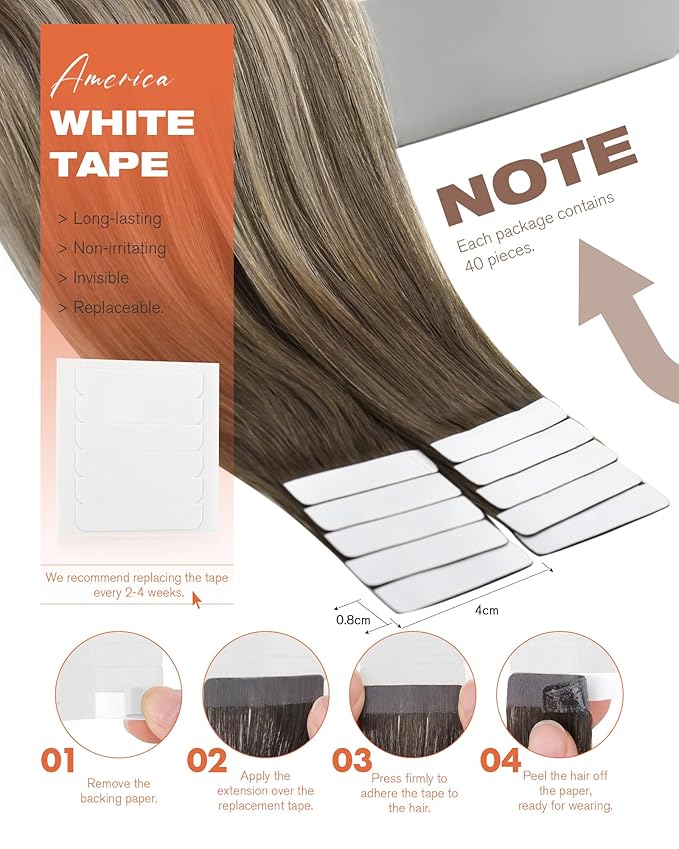 Sunny Hair Tape in Hair Extensions Human Hair,Balayage Brown with Blonde Hair Extensions Tape in 14 Inch Real Human Hair Tape in Extensions 40Pcs 100g