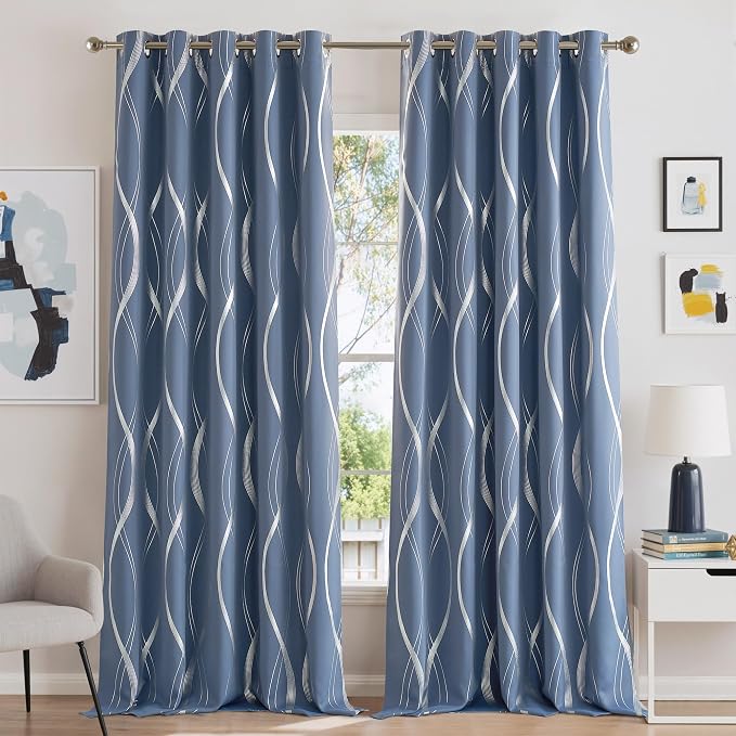 NICETOWN Stone Blue Blackout Living Room Curtain Panels 84 inch Long, W66 x L84 by NICETOWN