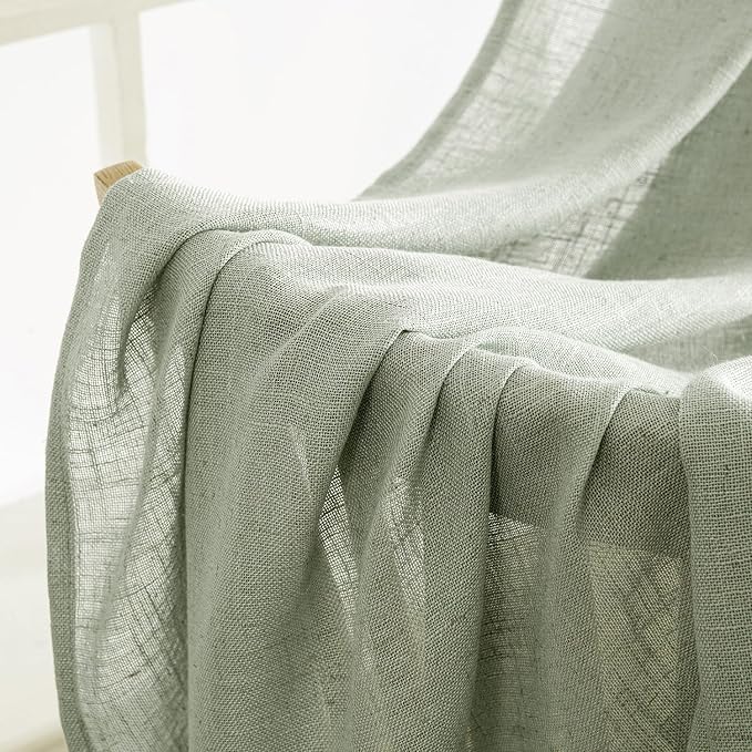 MIULEE Sage Linen Curtains 52x63 Inch Long 2 Panels of Green Window Drapes | - Image 6