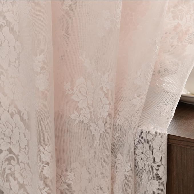 Kotile Blush Pink Floral Lace Curtains - Image 5