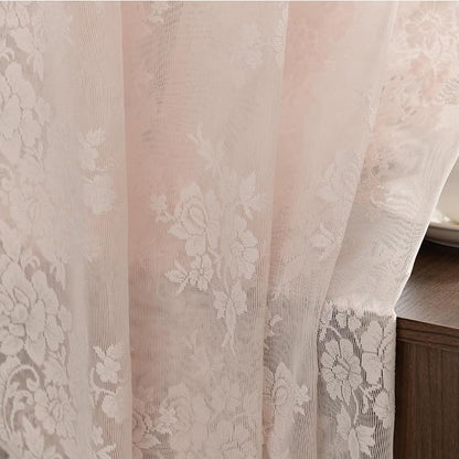 Kotile Blush Pink Floral Lace Curtains - Image 5