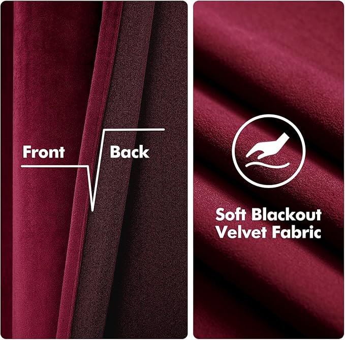 MIULEE Velvet Curtains Christmas Burgundy 52 x 84 Inch Length Set of 2 | - Image 3