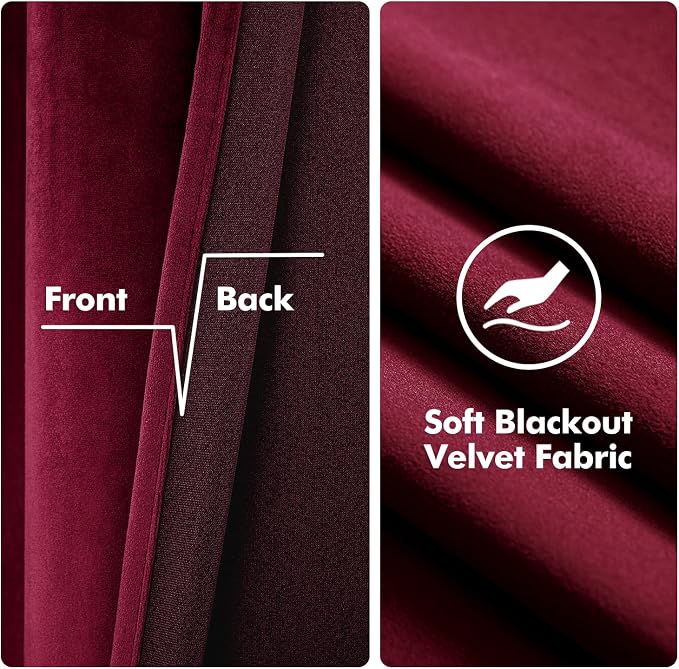 MIULEE Velvet Curtains Christmas Burgundy 52 x 90 Inch Length Set of 2 | - Image 3