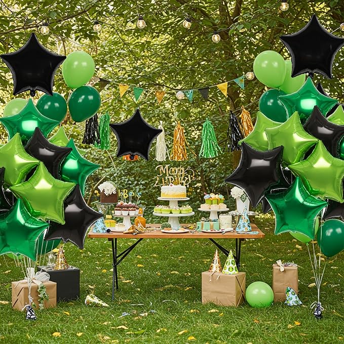 TONIFUL 15 Pcs Star Balloons 18 Inch Large Green and Black Foil Balloons | Big - Image 6