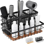 1 Pcs Hair Tool Organizer Countertop Breathable Metal & Bamboo Hot Tools Organizer Under Sink Bathroom Hair Dryer Holder Countertop Brush Comb Holder,makeup tray (Koa Wood,Black)